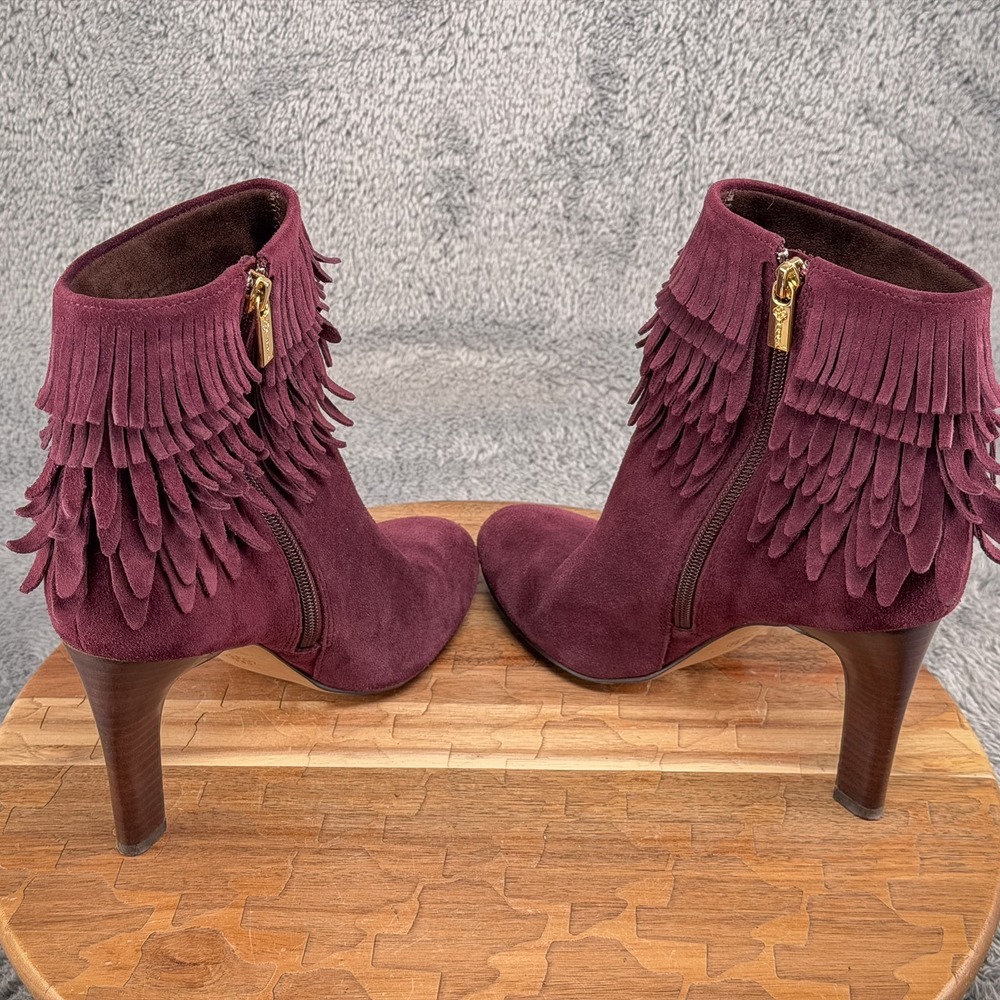 Plum Purple Suede Fringe Boots Ankle Booties Women 9.5 Isola - Picture 6 of 7